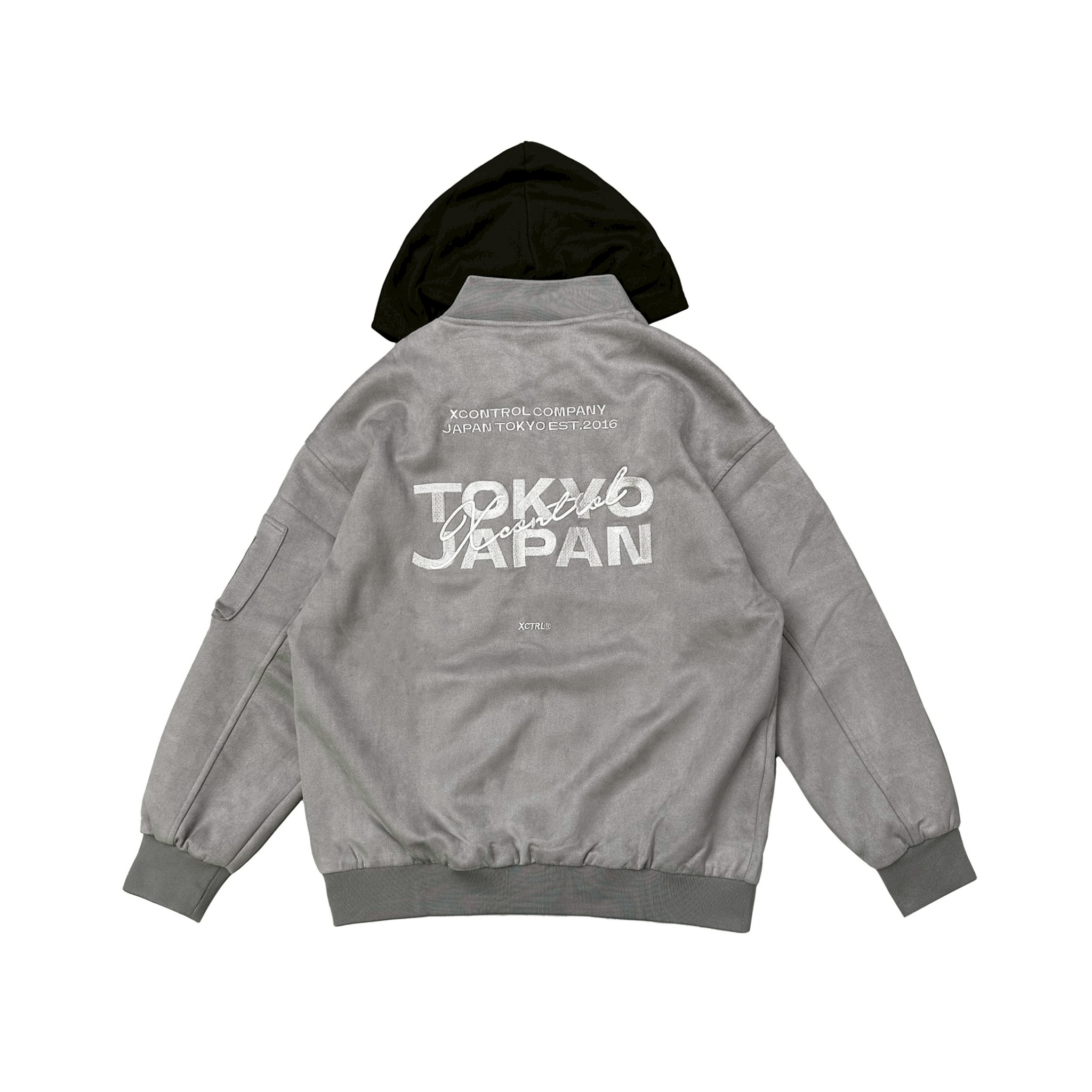 XCTRL 草寫電繡連帽飛行外套-灰