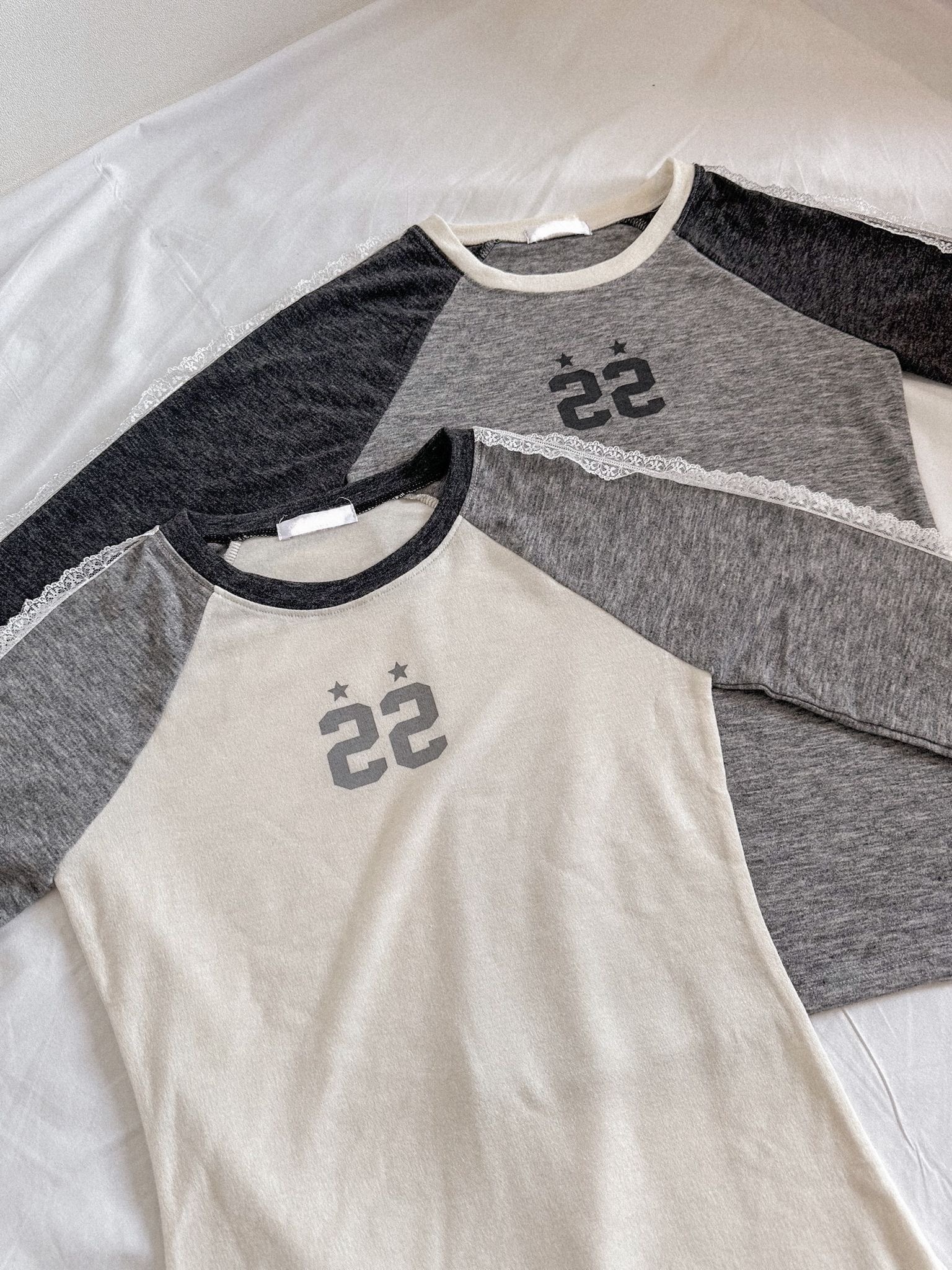 No.22蕾絲邊手袖拼色長袖上衣〈🇰🇷DAY 2〉