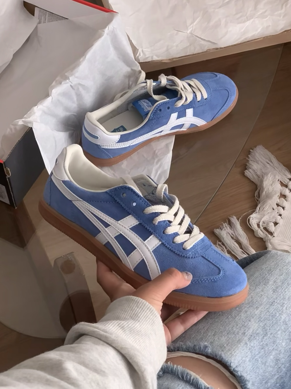 Onitsuka Tiger鬼塚虎Tokuten 寶寶藍天空藍焦糖底麂皮藍白1183A907-400
