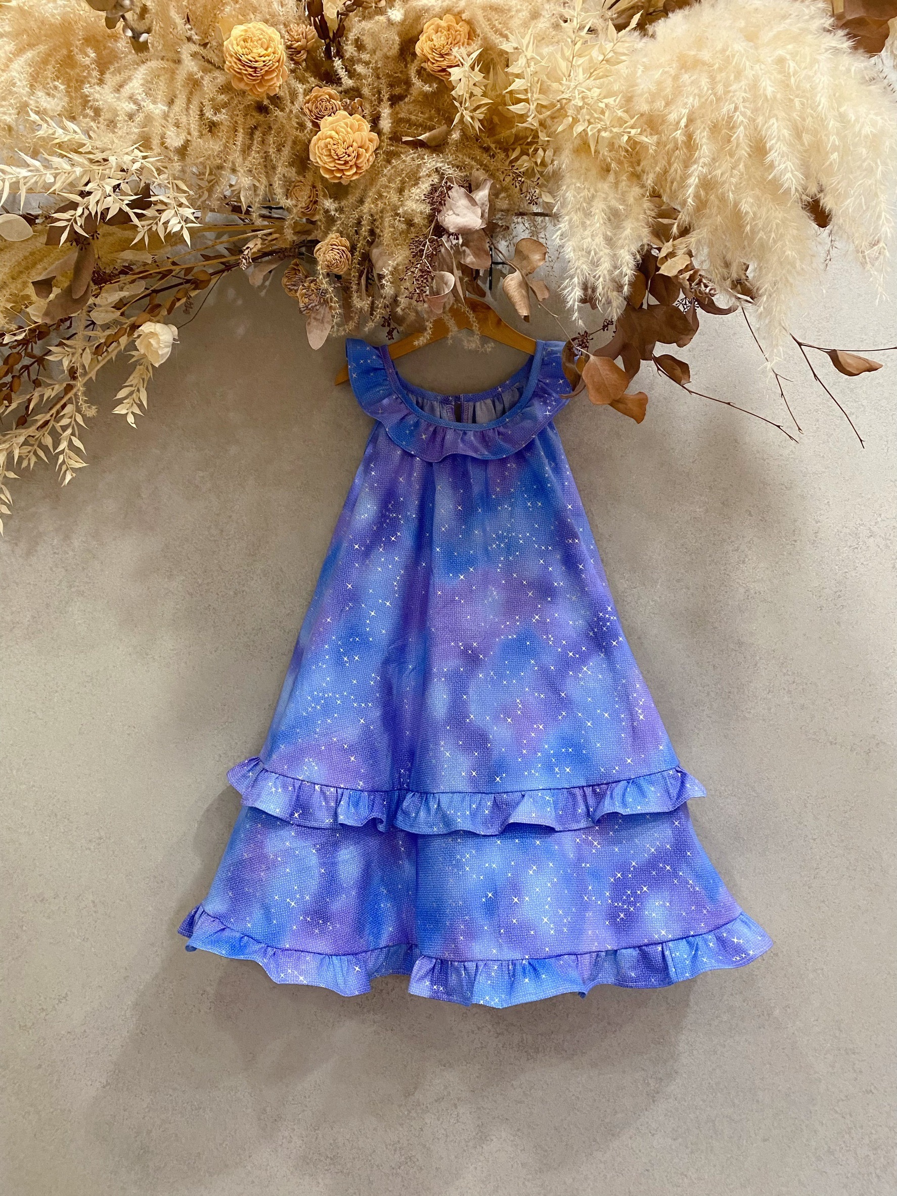 藍紫燙銀閃耀星星 雙層蛋糕長洋裝(130)