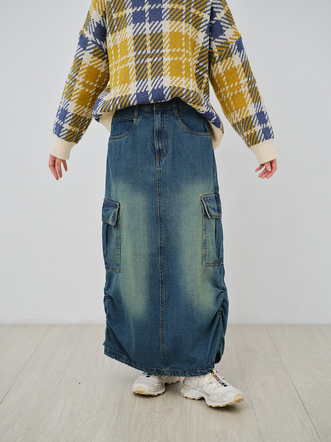 影子二重奏！牛仔工裝半身裙(三色-水洗藍)