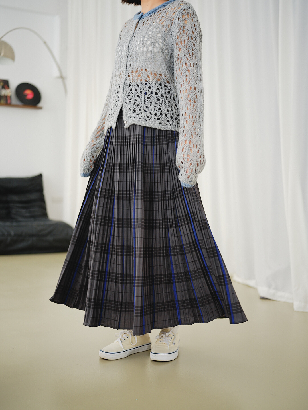 (限量)漫遊小京都！拼色格紋百褶裙(兩色-木炭灰)