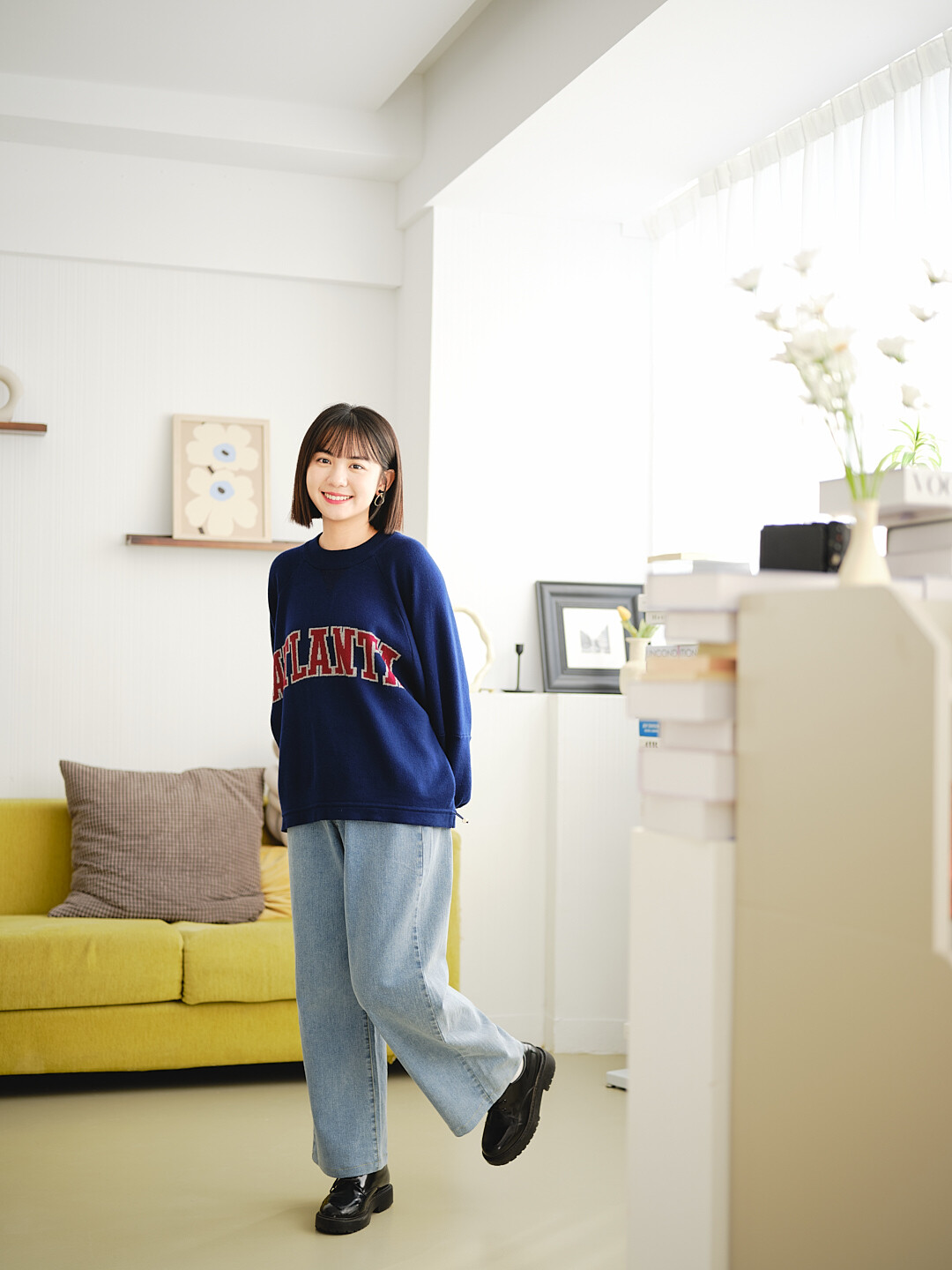 記憶備份！彈力牛仔寬褲(三色-藍)