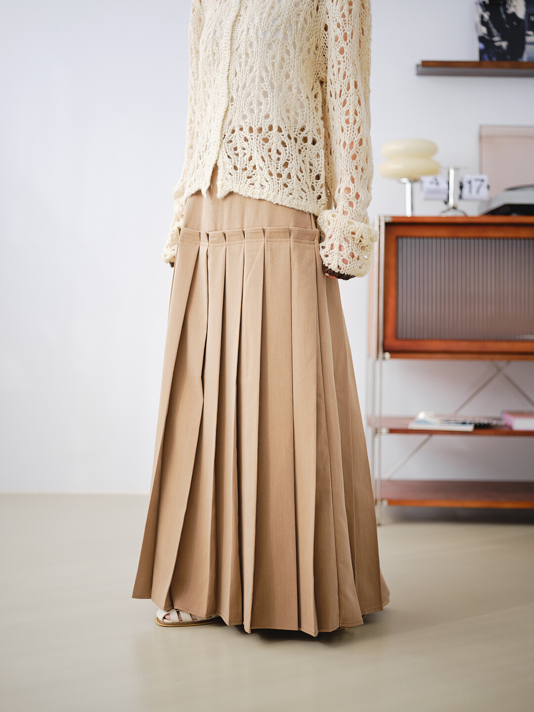 (限量)霧中航行！TR 斜紋布百褶裙(兩色-茶棕)