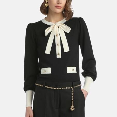 1LS1015-052 LUISA SPAGNOLI Maluma Bon Ton Pullover Black-Cream #100211.202 (C-EU-E)