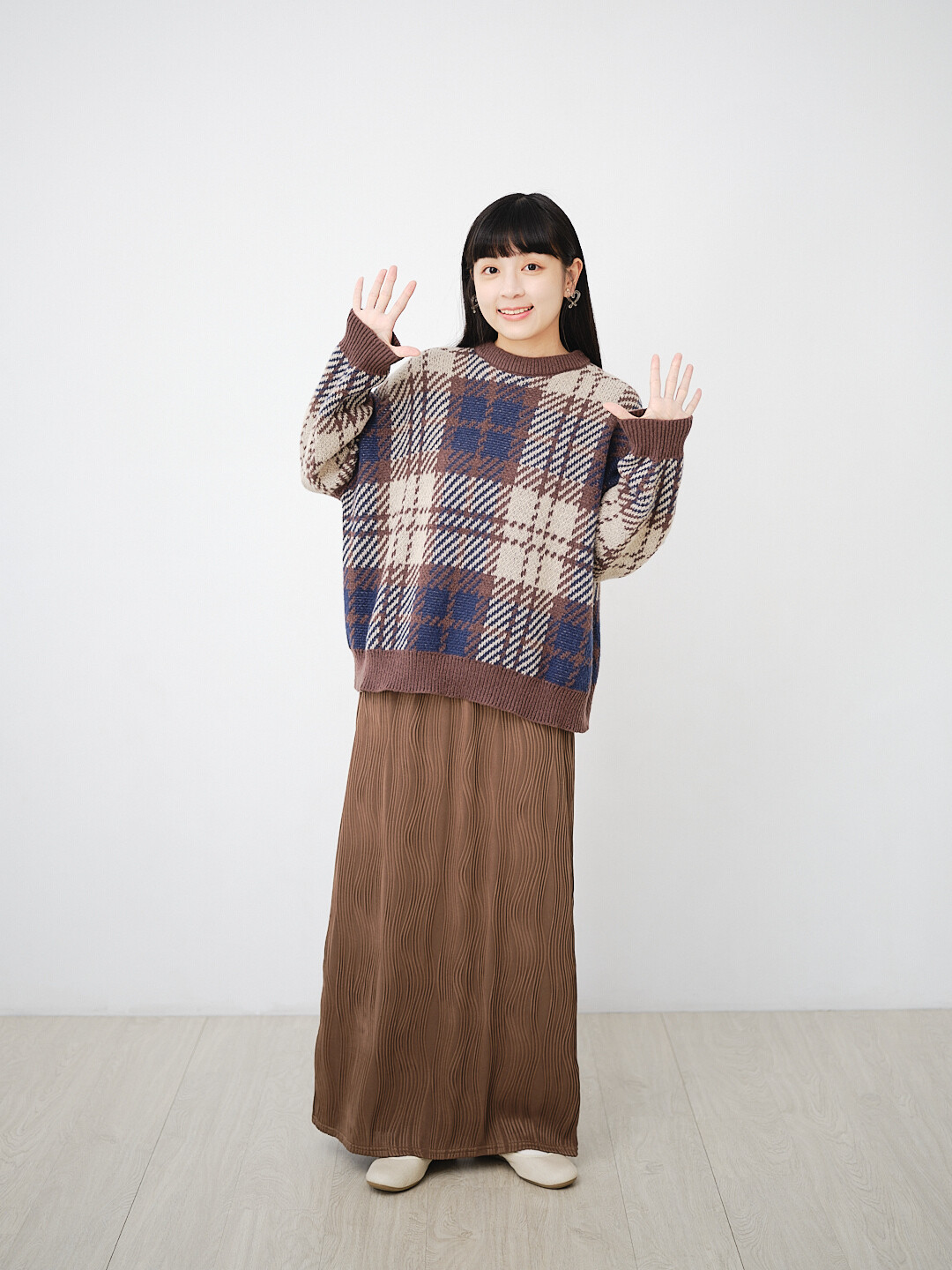 (預購)晨昏線！撞色格紋針織毛衣(三色-海軍藍×棕格紋)