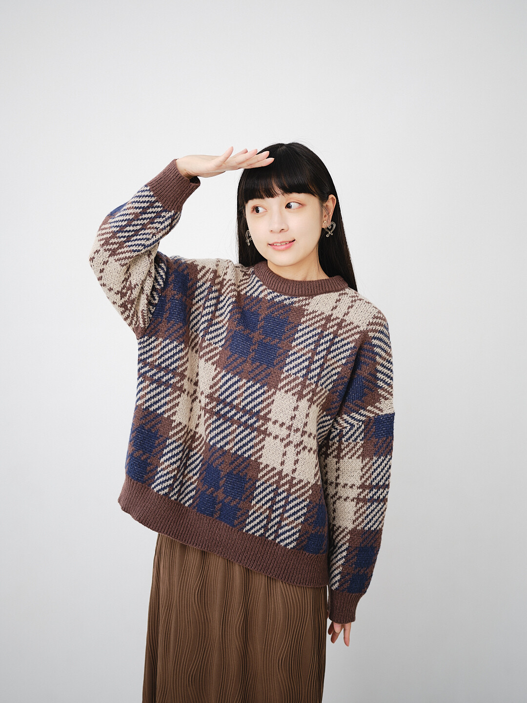 (預購)晨昏線！撞色格紋針織毛衣(三色-海軍藍×棕格紋)