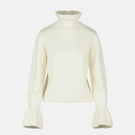 1LS1015-053 LUISA SPAGNOLI Mediante Ruffled Pullover Cream #100121.202 (C-EU-E)