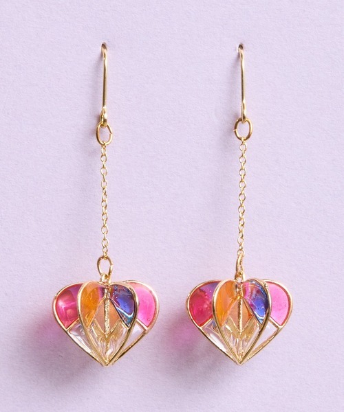 彩色玻璃心片形耳環