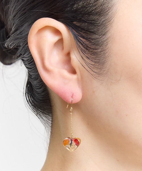 彩色玻璃心片形耳環