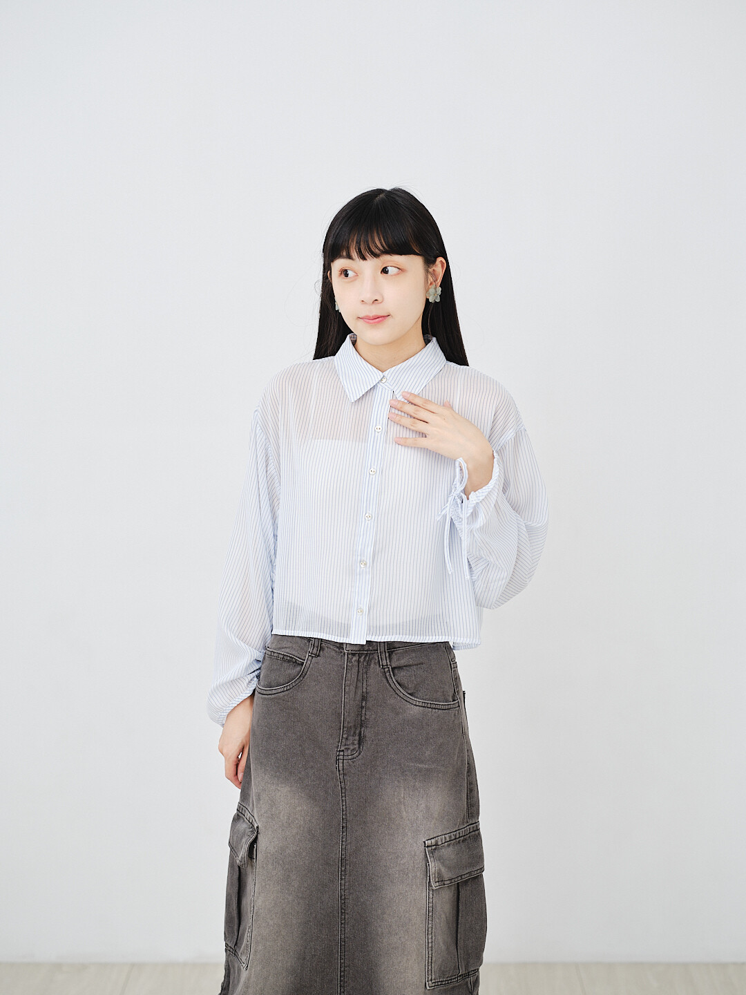 (預購)冰川記呼吸！透明感條紋襯衫2.0(兩色-水藍)