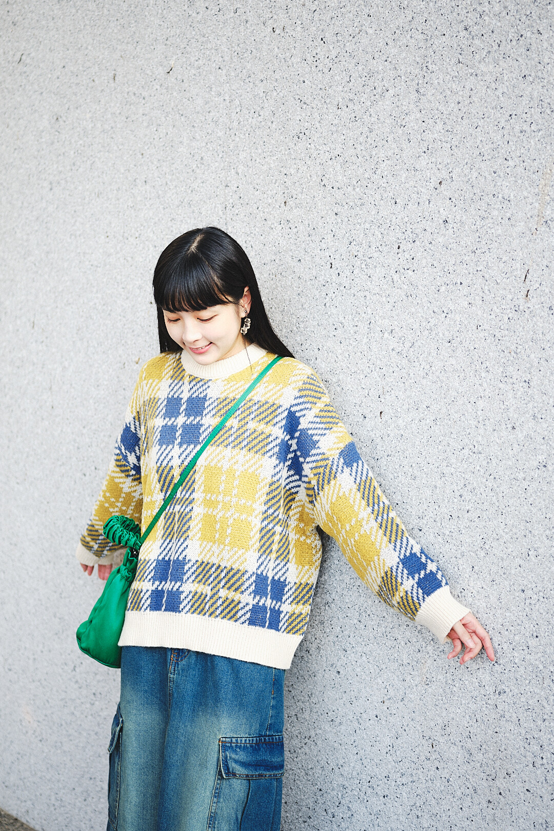 (預購)晨昏線！撞色格紋針織毛衣(三色-藍×黃格紋)