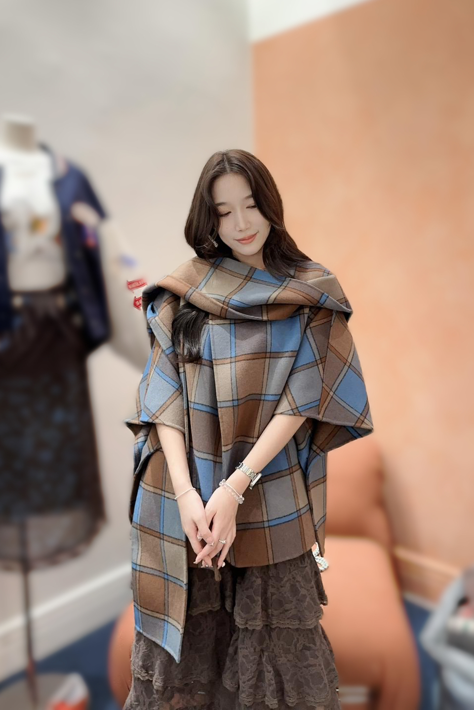 (現貨 格仔) DK03    韓風高質羊毛斗蓬   長 29 $1269   羊毛90%  校長靚價