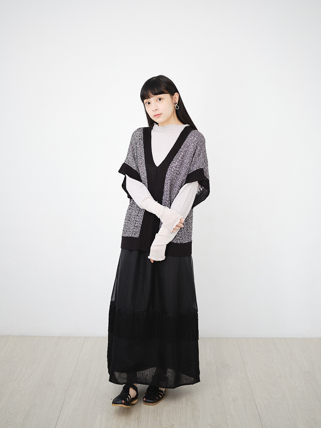 (預購)坍縮的星！2way鏤空編織背心(三色-濃黑)