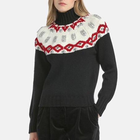 1LS1015-060 LUISA SPAGNOLI Marciatore Fair Isle Pullover Black #100249.3086 (C-EU-E)