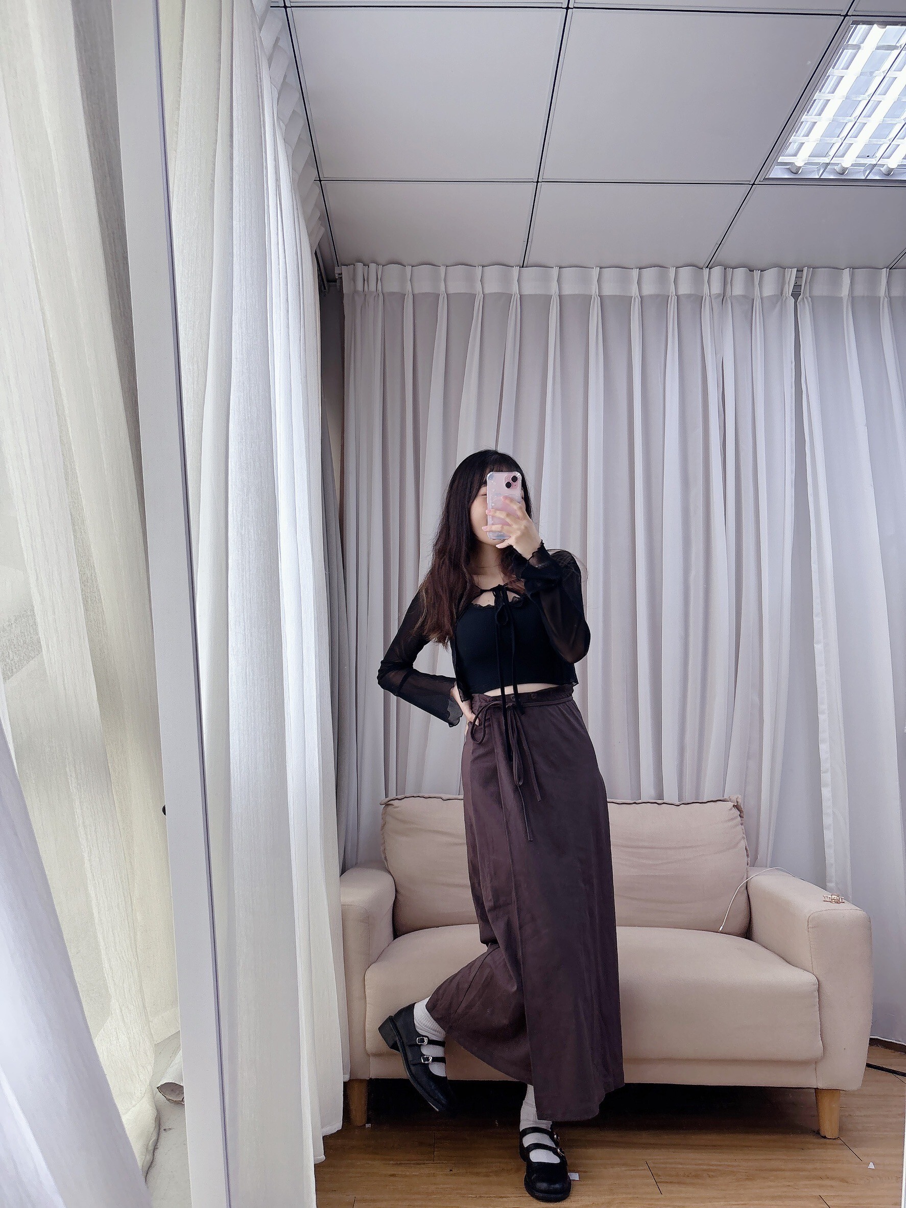 質感麂皮腰排釦綁帶長裙