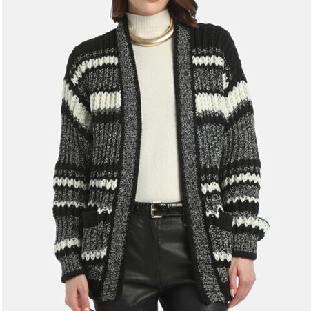 1LS1015-062 LUISA SPAGNOLI Micol Chunky Ribbed Cardigan Black-Cream #100244.3027 (C-EU-E)