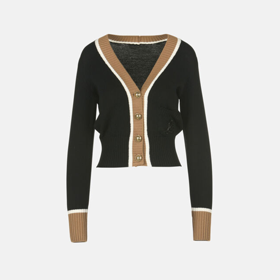 1LS1015-063 LUISA SPAGNOLI Monoposto Embroidered Cardigan Black/Biscotto/Off White #100239.0202 (C-EU-E)