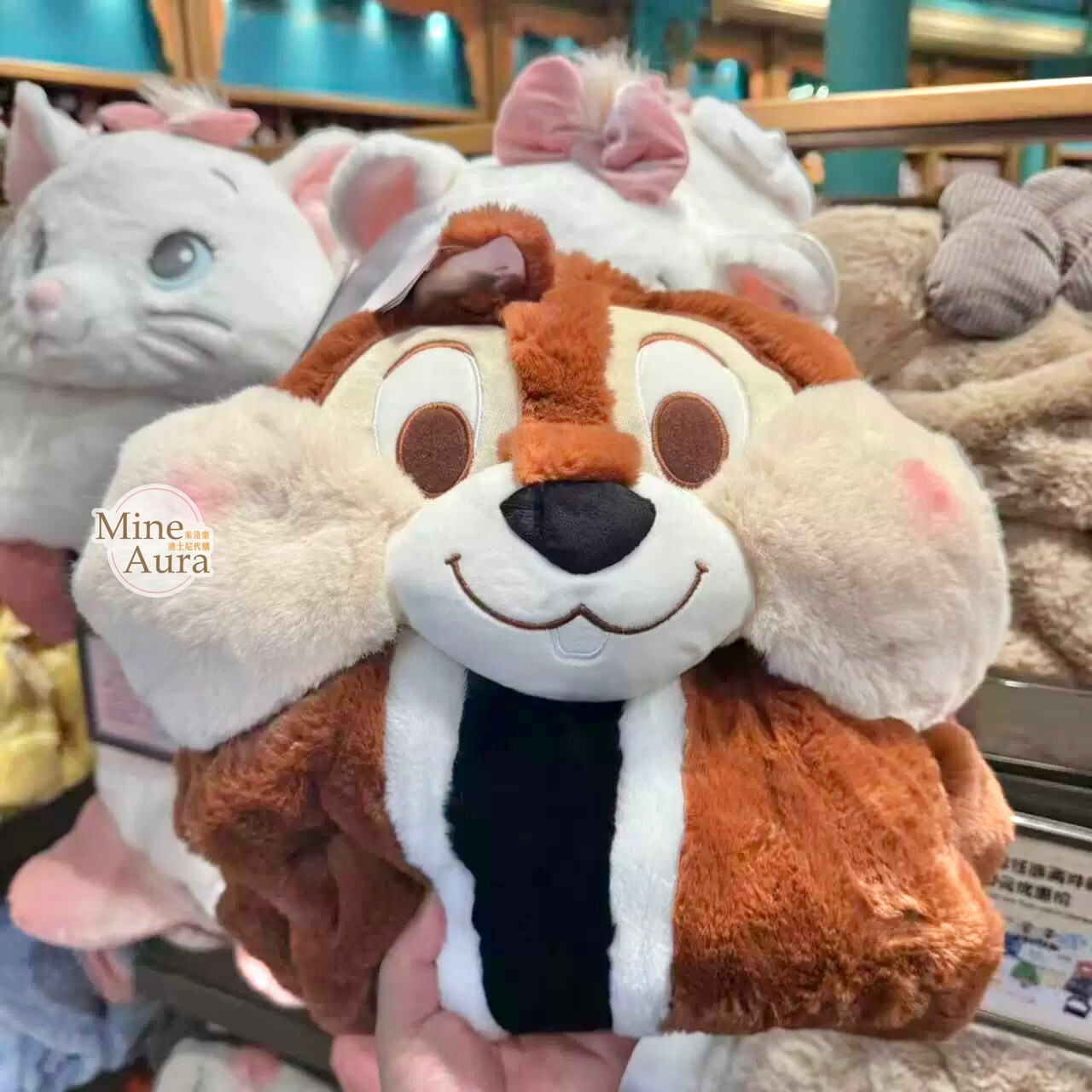 黑鼻 奇奇 Chip 連帽造型 披肩 毛毯 可摺疊收納 奇奇蒂蒂 Chip 'n Dale -上海迪士尼樂園