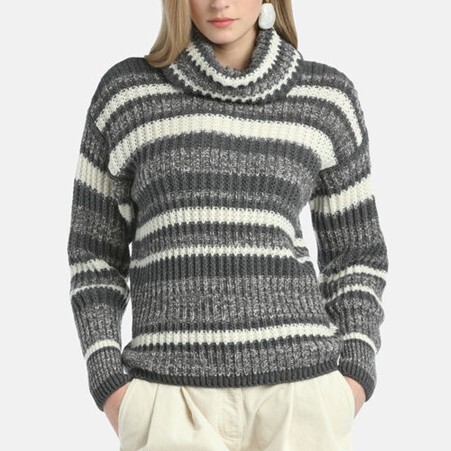 1LS1015-065 LUISA SPAGNOLI Moscardino Striped Turtleneck Grey #100241.3051 (C-EU-E)