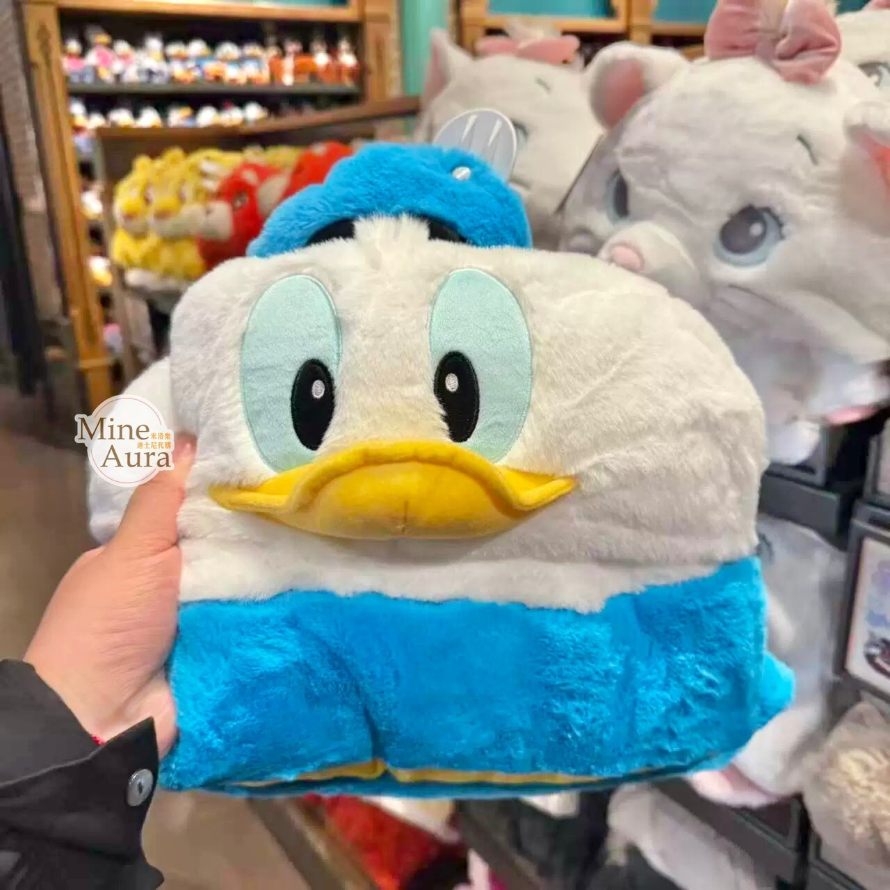 唐老鴨 Donald 連帽造型 披肩 毛毯 可摺疊收納 尾巴可動 -上海迪士尼樂園