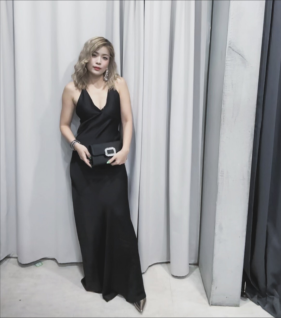 幾何細肩帶 絲緞長洋裝