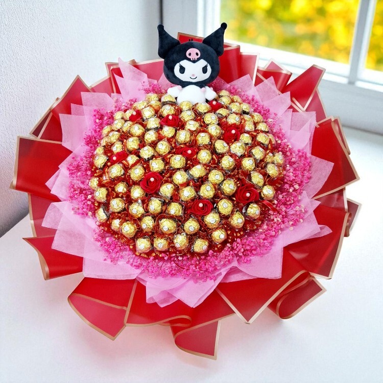 酷洛米紅色喜氣100支金莎花香皂花束滿天星花束,拜拜花束,祭拜花束,還願花束,可抽取式花束,適合生日祝壽花束,神明祝壽花束,婚禮二次進場花束