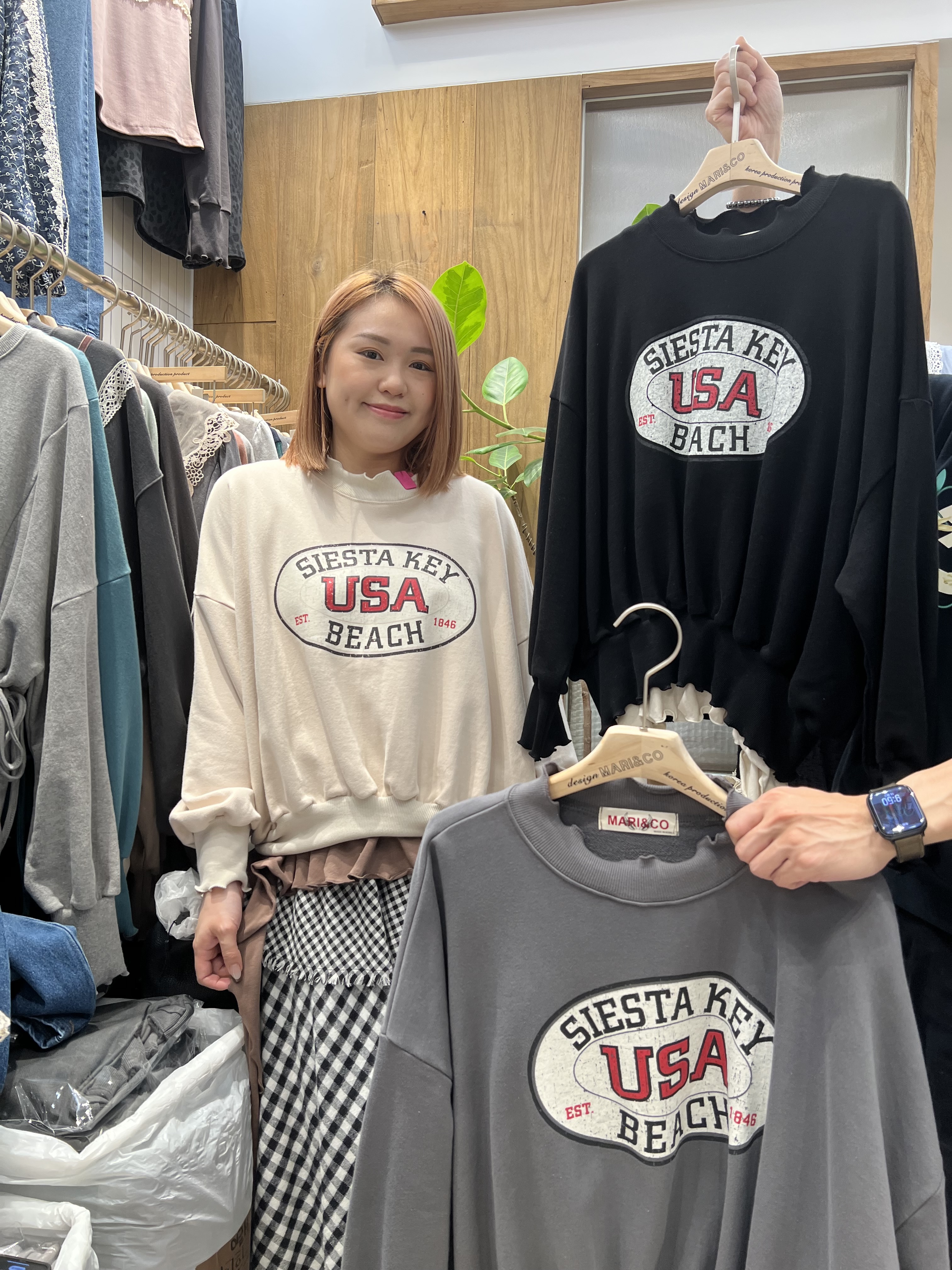 【韓國連線】復古圖案Ruffle羅紋橡筋寬鬆衛衣