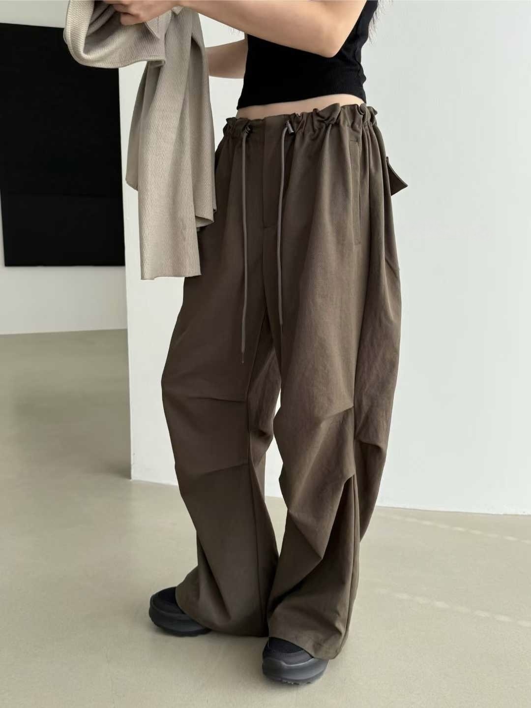 Oct5113 Tag All 隨性有設計感的抓皺抽繩西裝褲（不挑人 S-XL都ＯＫ