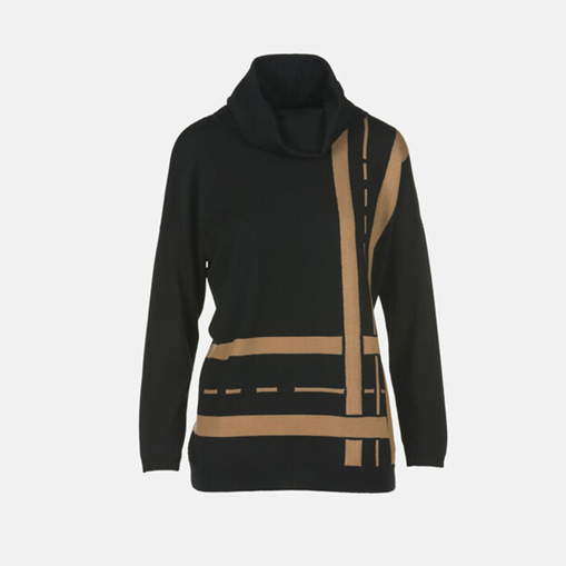 1LS1015-071 LUISA SPAGNOLI Motel Jacquard Turtleneck Black #100219.0000 (C-EU-E)