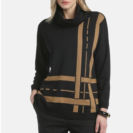 1LS1015-071 LUISA SPAGNOLI Motel Jacquard Turtleneck Black #100219.0000 (C-EU-E)
