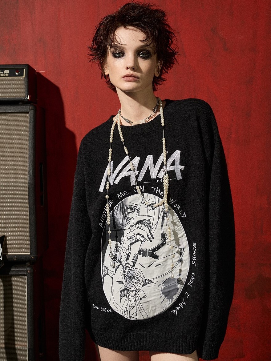 I DON‘T SMOKE X NANA 貼布繡花 圓領寬鬆 毛衣 DONSMOKE