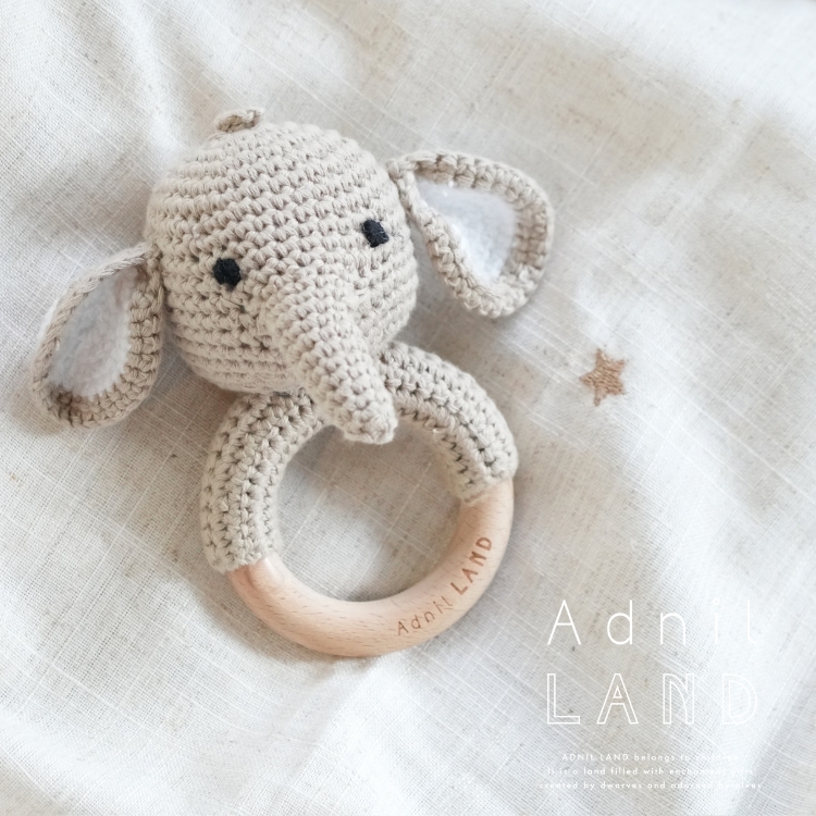 【日本 Adnil LAND】 可愛動物編織搖鈴 - 大象