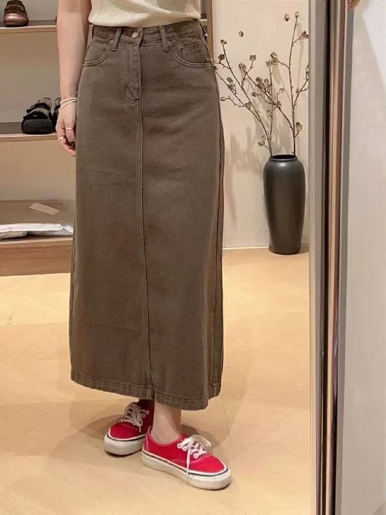 191 高級感後開衩牛仔長裙