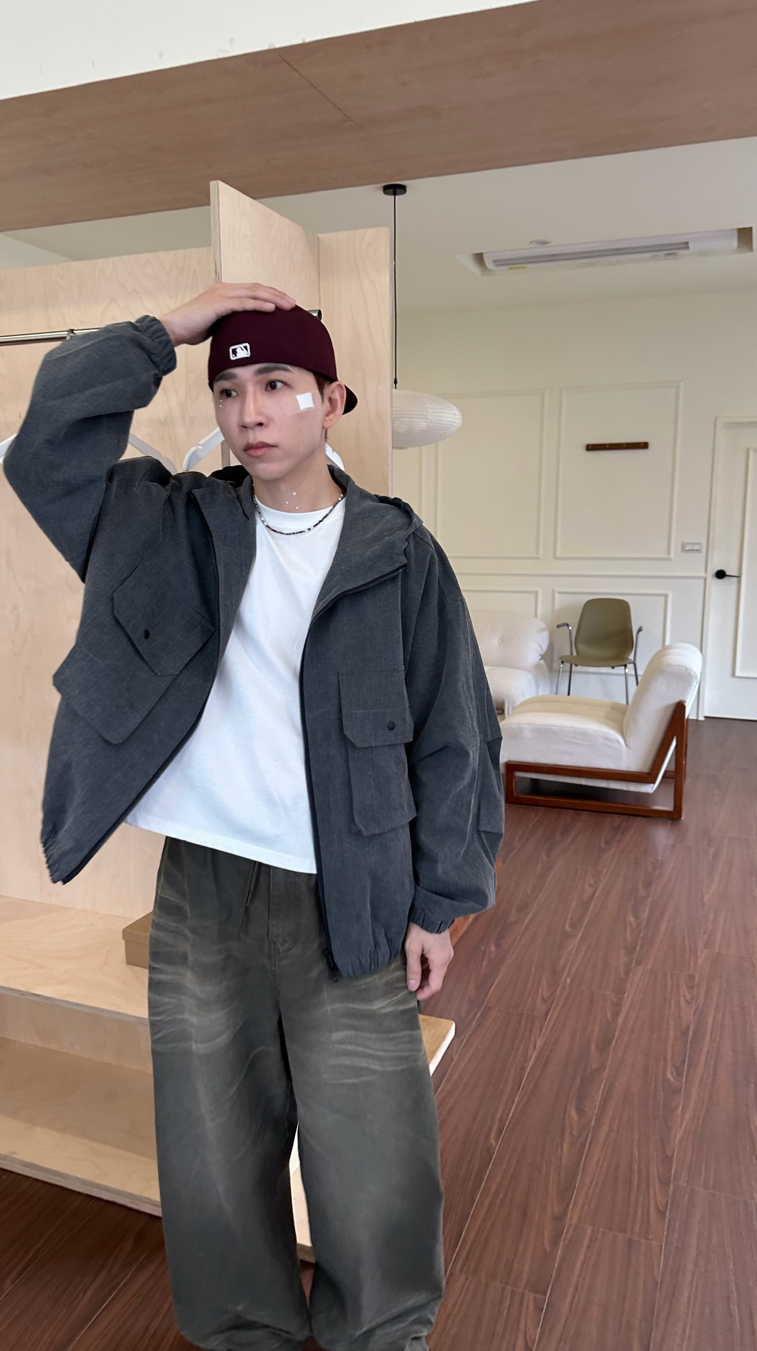 小格車線霧面連帽夾克