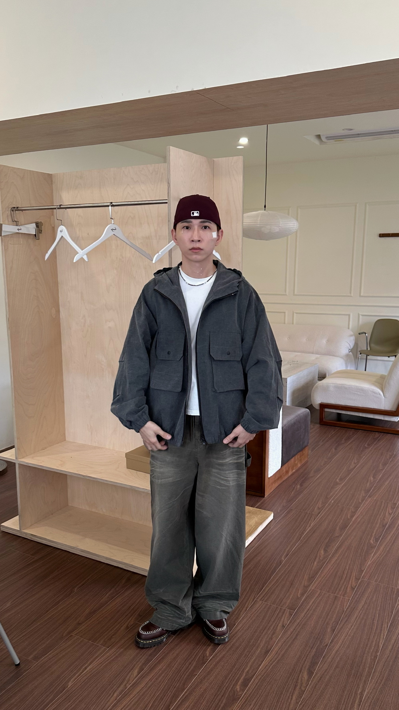 小格車線霧面連帽夾克