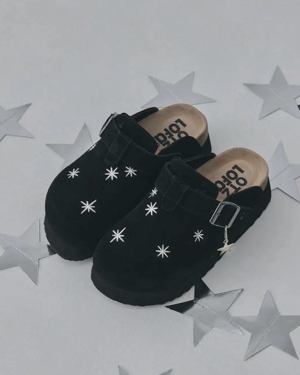 韓國OTZ x Lofa Seoul 星星刺繡勃肯鞋 麂皮 厚底 懶人拖 拖鞋