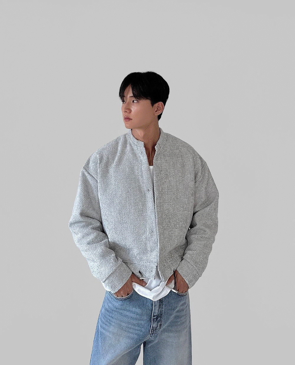 粗花呢短版開襟衫