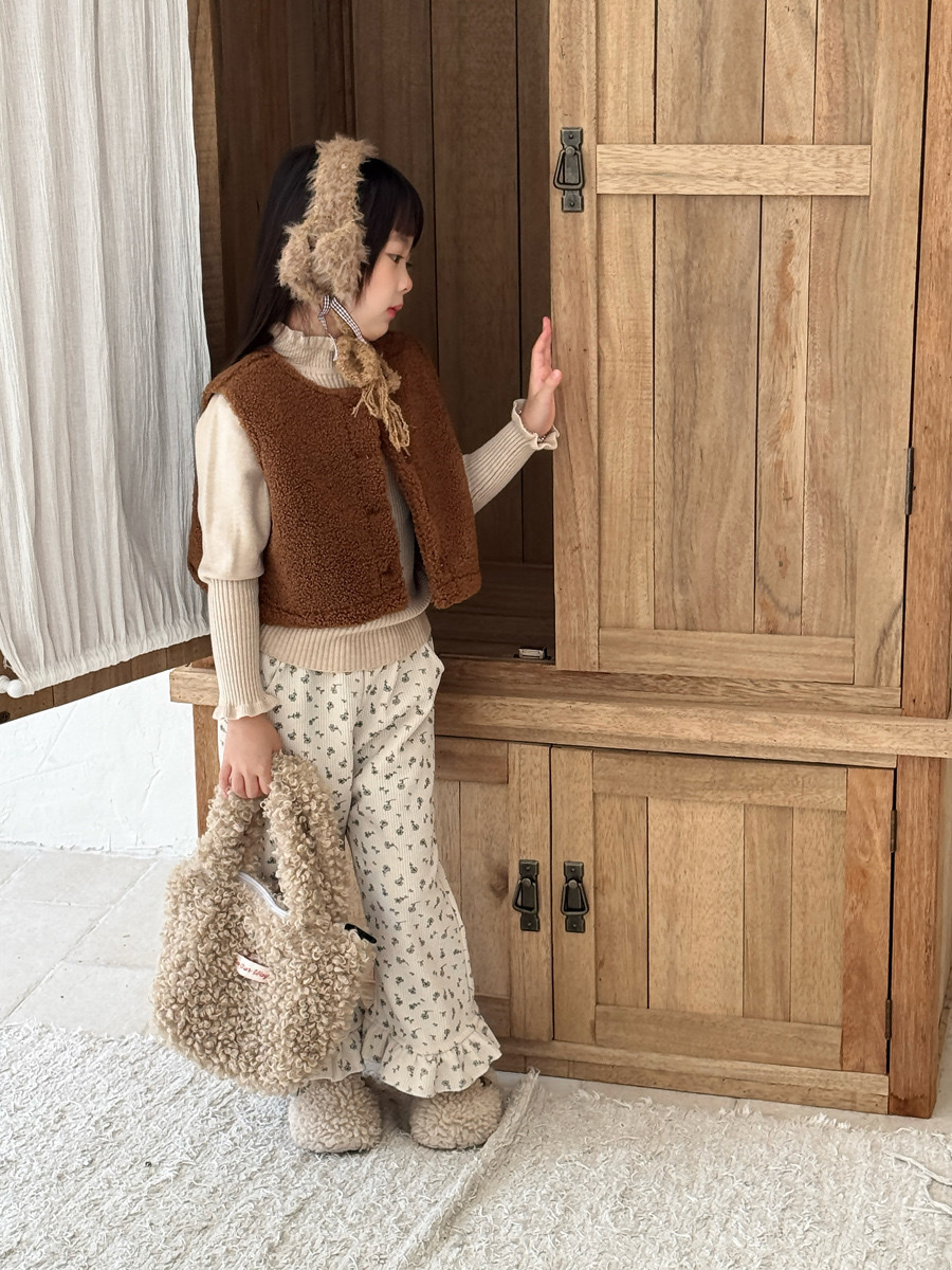 碎花加絨微喇叭褲