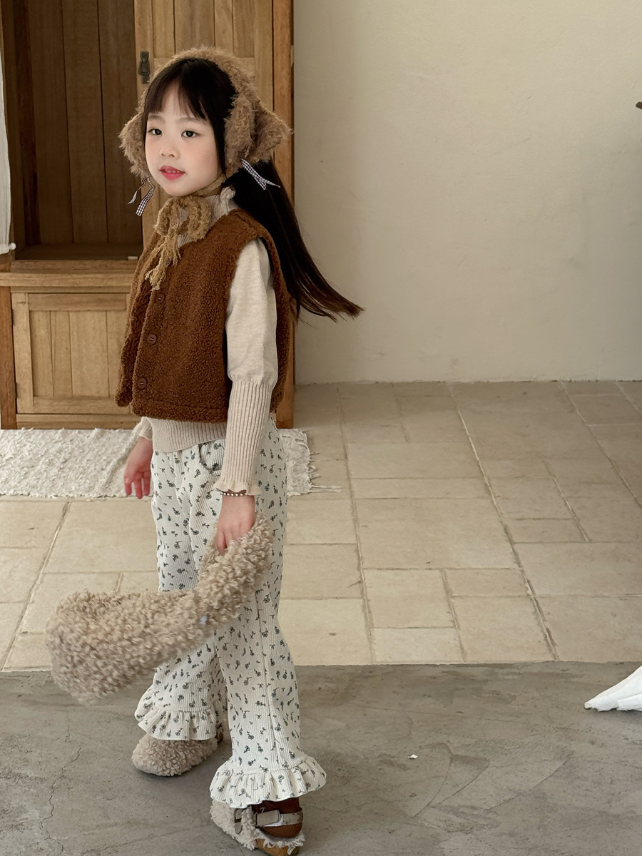 碎花加絨微喇叭褲