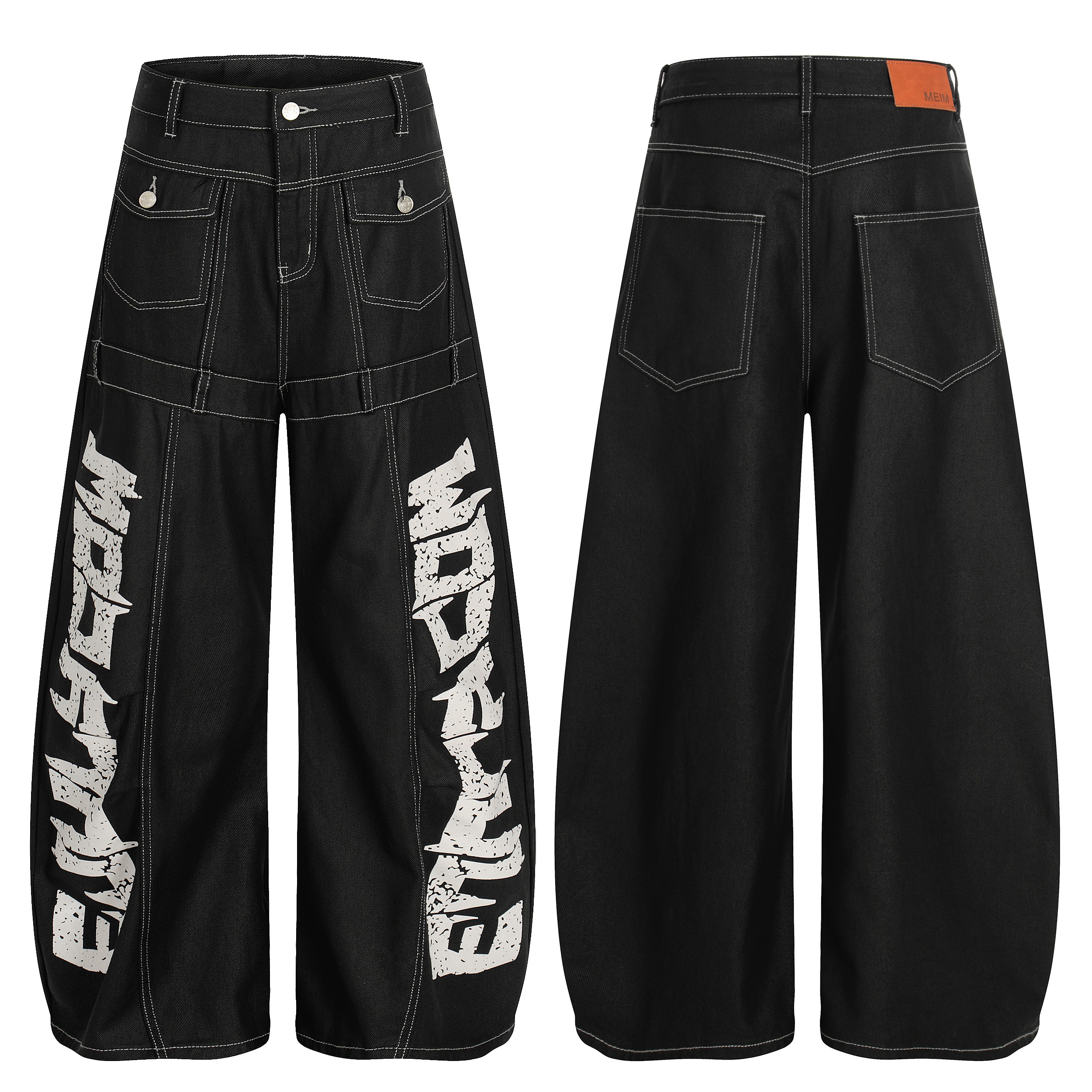 《S.V》塗層字母口袋丹寧褲