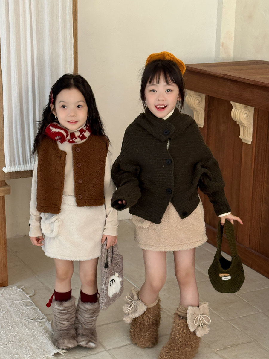 小熊感羊羔毛口袋短裙