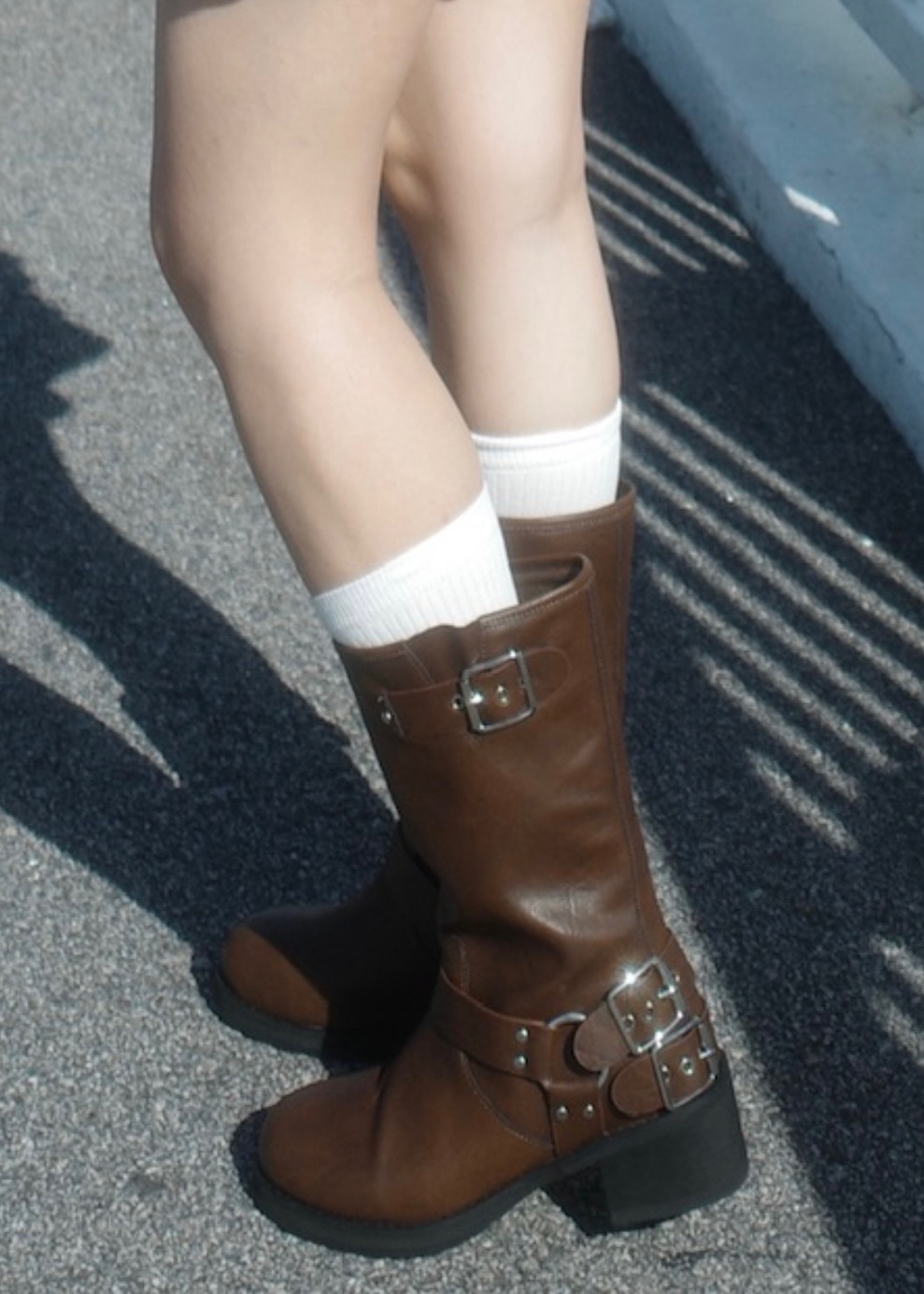 【 四季OK! 】增高5cm復古圓頭騎士扣中筒boots