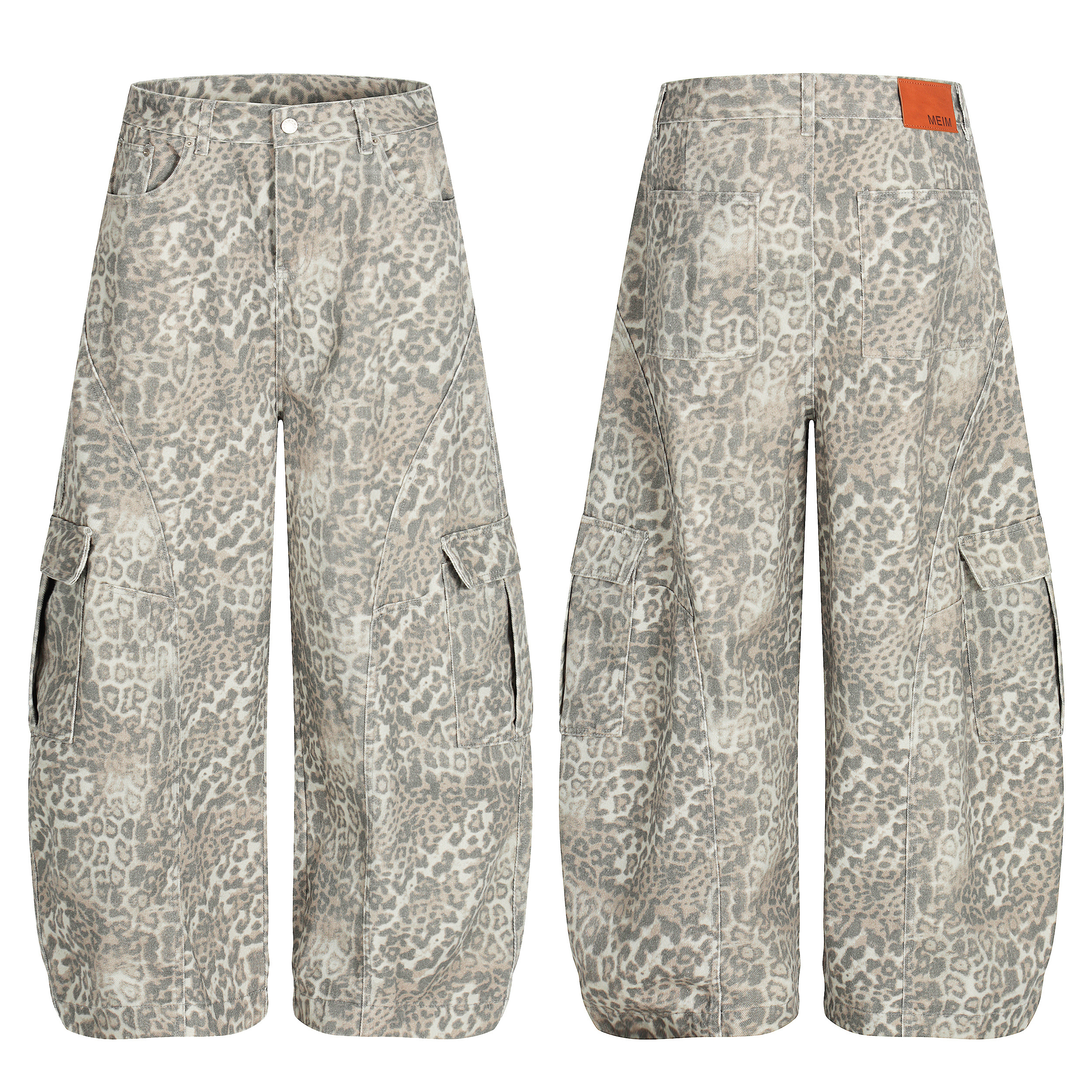 《S.V》水洗豹紋口袋彎刀褲