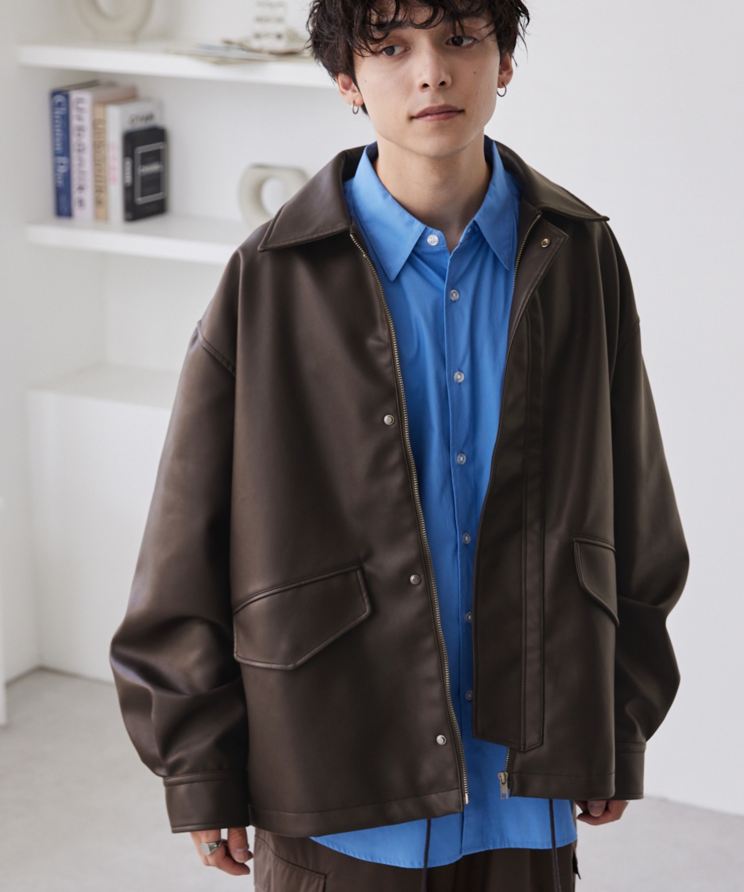 Mono mart 皮革拉鍊翻領外套 日系選品 jk944