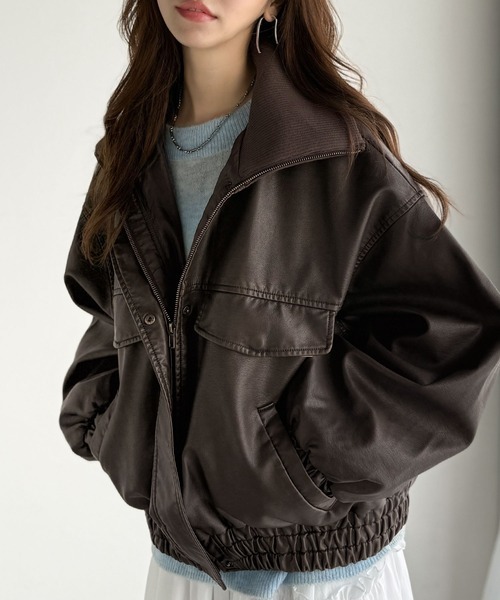 日本🇯🇵連線 JAVA 復古羅紋高領寬鬆皮衣外套 皮衣 oversized 外套 寬鬆 羅紋高領 做舊感 2色(任買兩件711免運)/預購