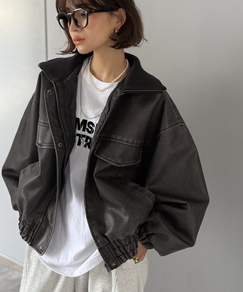 零碼現貨黑色M!! 日本🇯🇵連線 JAVA 復古羅紋高領寬鬆皮衣外套 皮衣 oversized 外套 寬鬆 羅紋高領 做舊感 (任買兩件711免運)/現貨