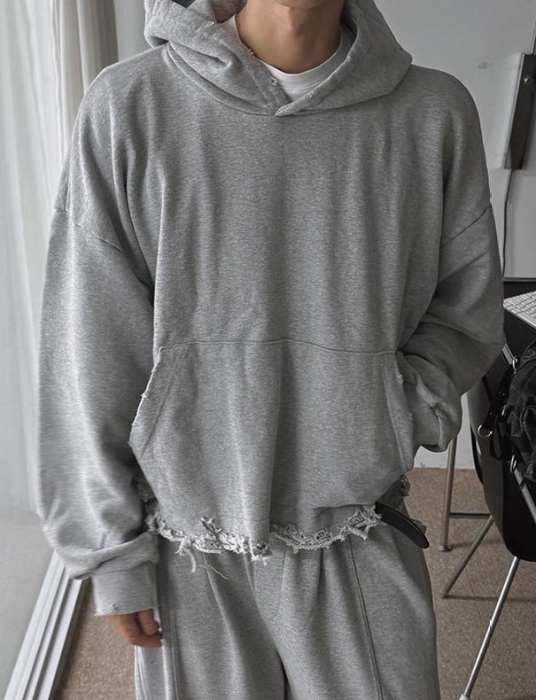 淨色破邊連帽衛衣 tap-084T