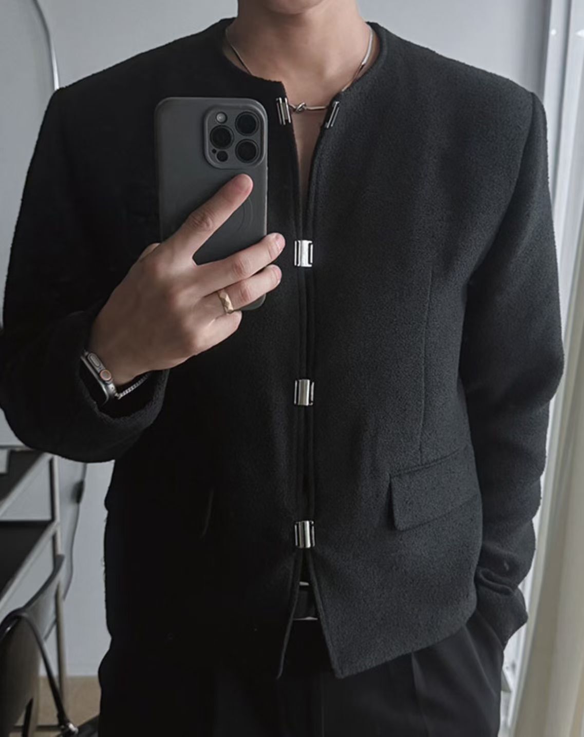 淨色圓領開胸外套 tap-085JK