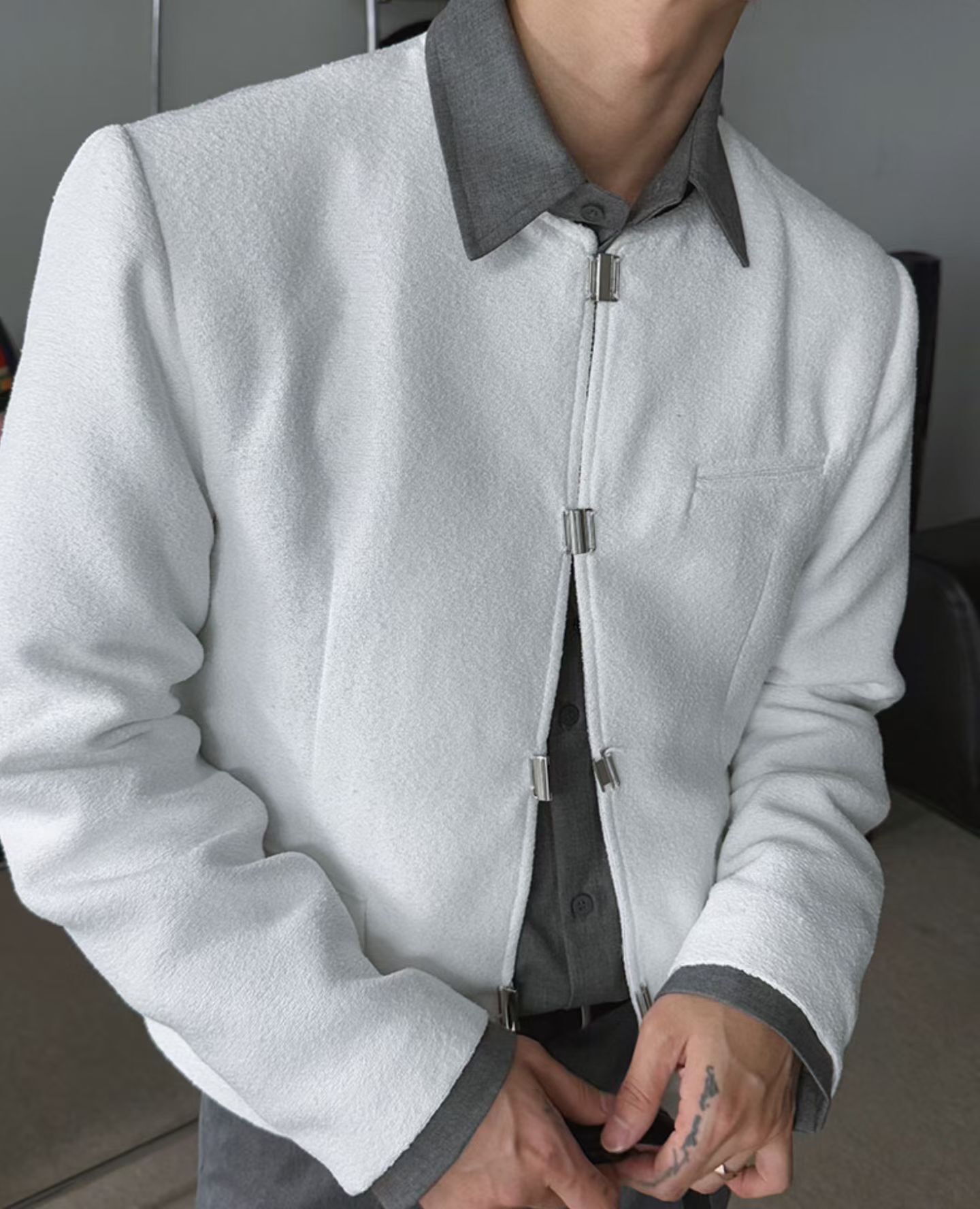 淨色圓領開胸外套 tap-085JK